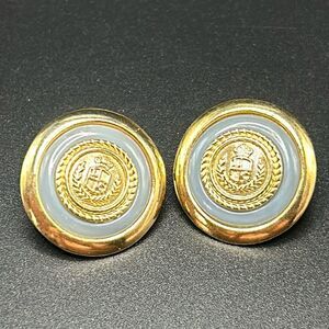 VTG 80s Liz Claiborne Button Gold Gray Enamel Crest Post Back Earrings